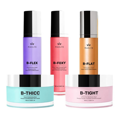 MAËLYS Full Body Reshaping Bundle - B-TIGHT Lift & Firm Booty Mask - B-THICC Booty Enhancing Mask - B-FLEX Firming Arm Cream - B-FLAT Belly Firming Body Cream - B-FOXY Inner Thigh Firming Cream