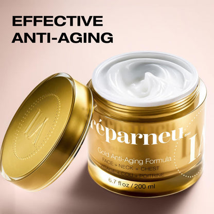 InfiniteAloe réparneu Gold Anti-Aging Formula, Neck Firming, Face Tightening, Anti Wrinkle Face Cream - Organic Aloe Powered with Collagen, Peptides & Retinyl - 1.7oz Jar