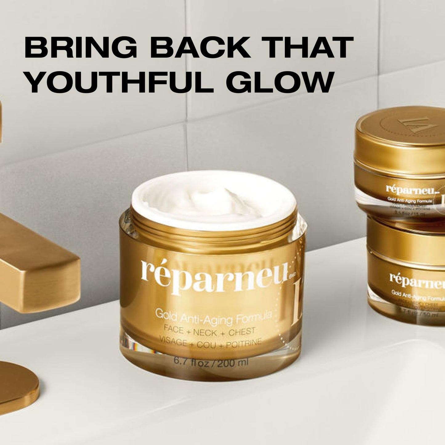 InfiniteAloe réparneu Gold Anti-Aging Formula, Neck Firming, Face Tightening, Anti Wrinkle Face Cream - Organic Aloe Powered with Collagen, Peptides & Retinyl - 1.7oz Jar